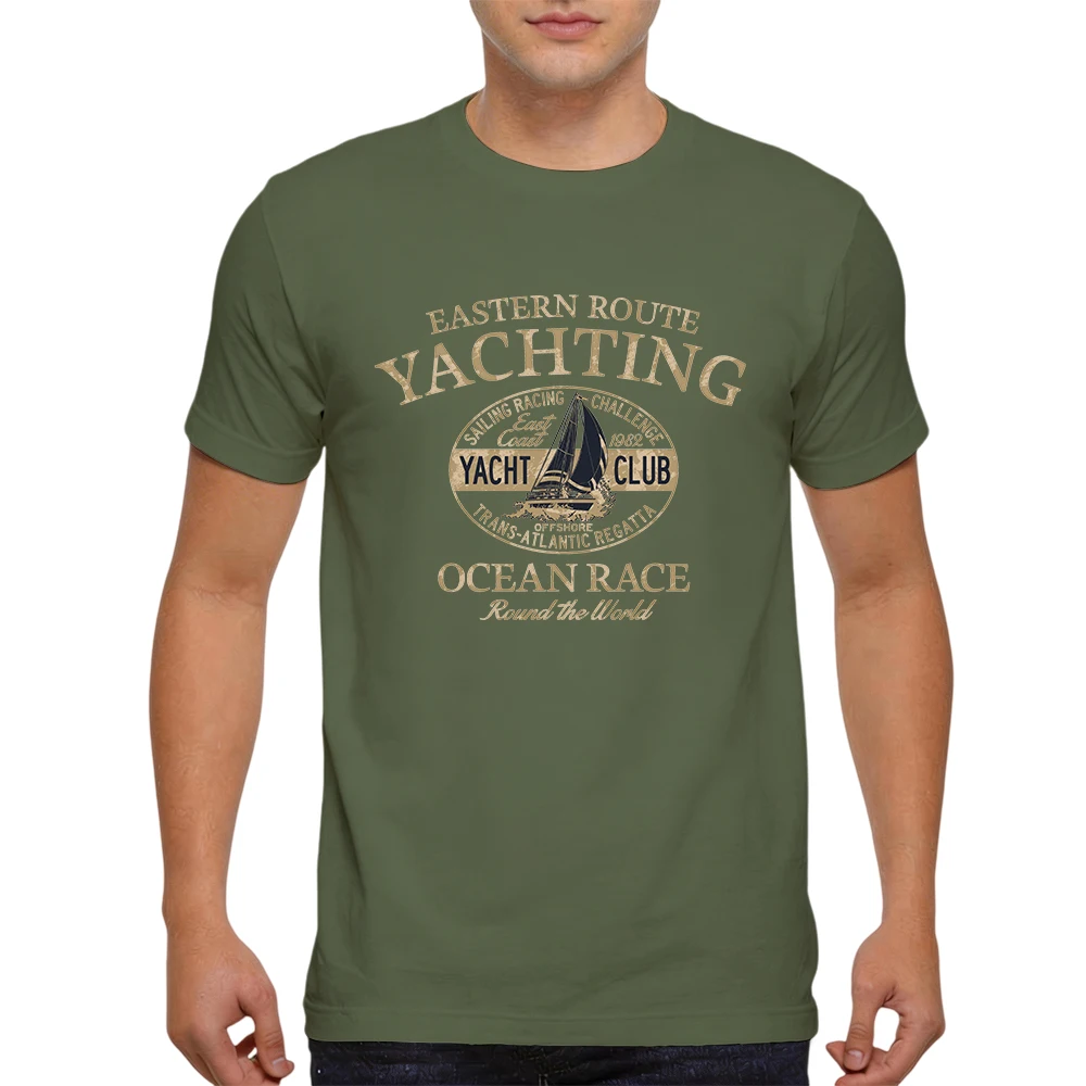 Mens 100% Cotton T Shirt Vintage Yacht Club Sailing Badge Print Breathable Short Sleeve Daily Wear