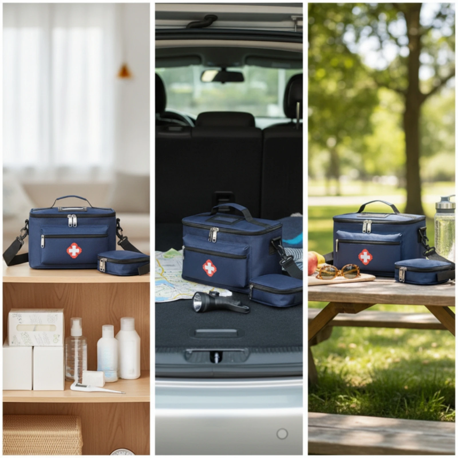 Medical Storage Bag with Shoulder Strap Structured First Aid Bag Travel Carrying Case Roomy for Travelers, Home, Car