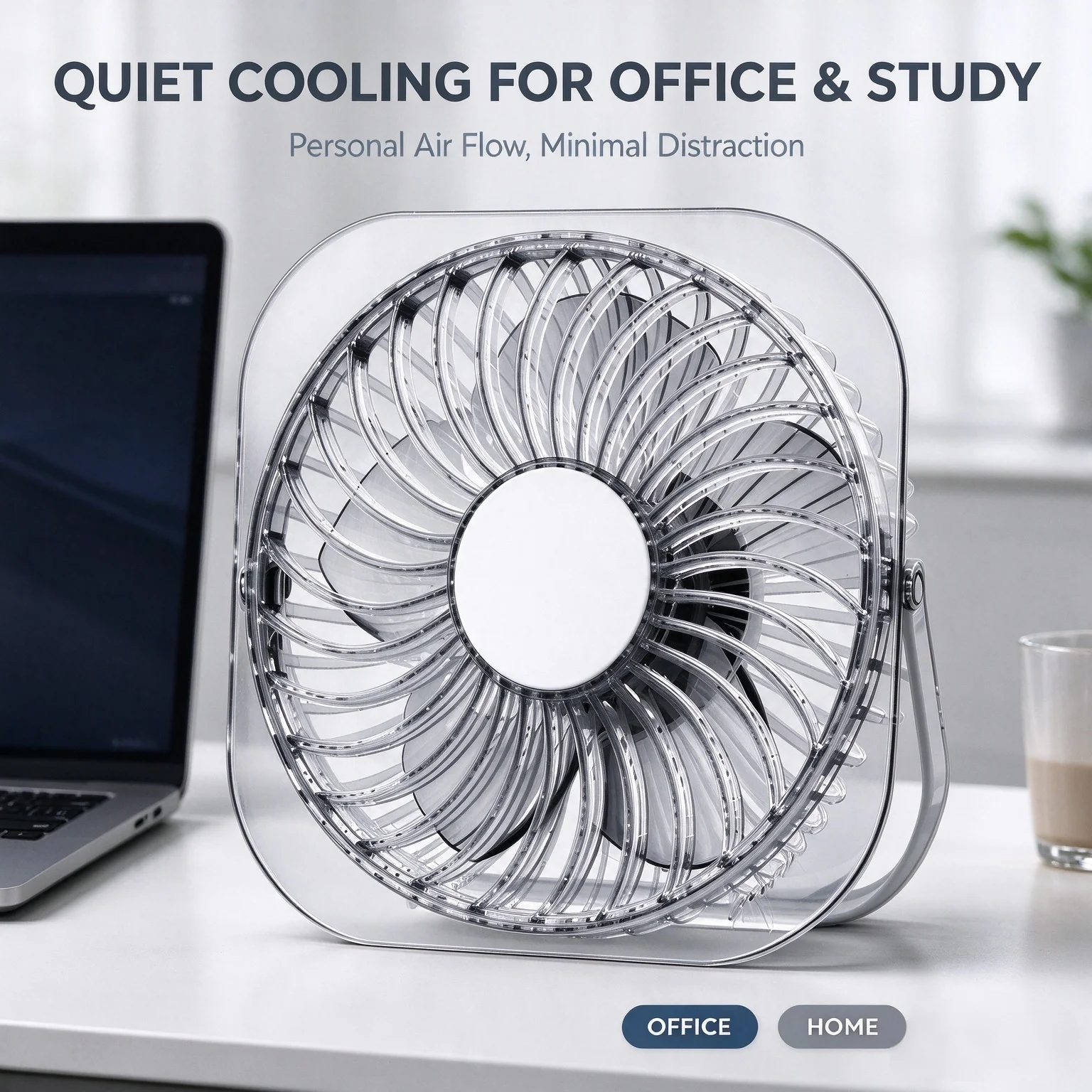 Transparent Glowing Desktop Mini Fan, Ambient Light Fan for Office, Kitchen and Dormitory