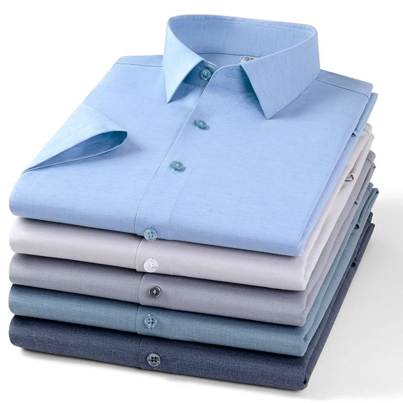Hight qulity summer Linen short shirts for men slim fit formal shirt soft ModaL anti-wrinkle solid color office designer clothes