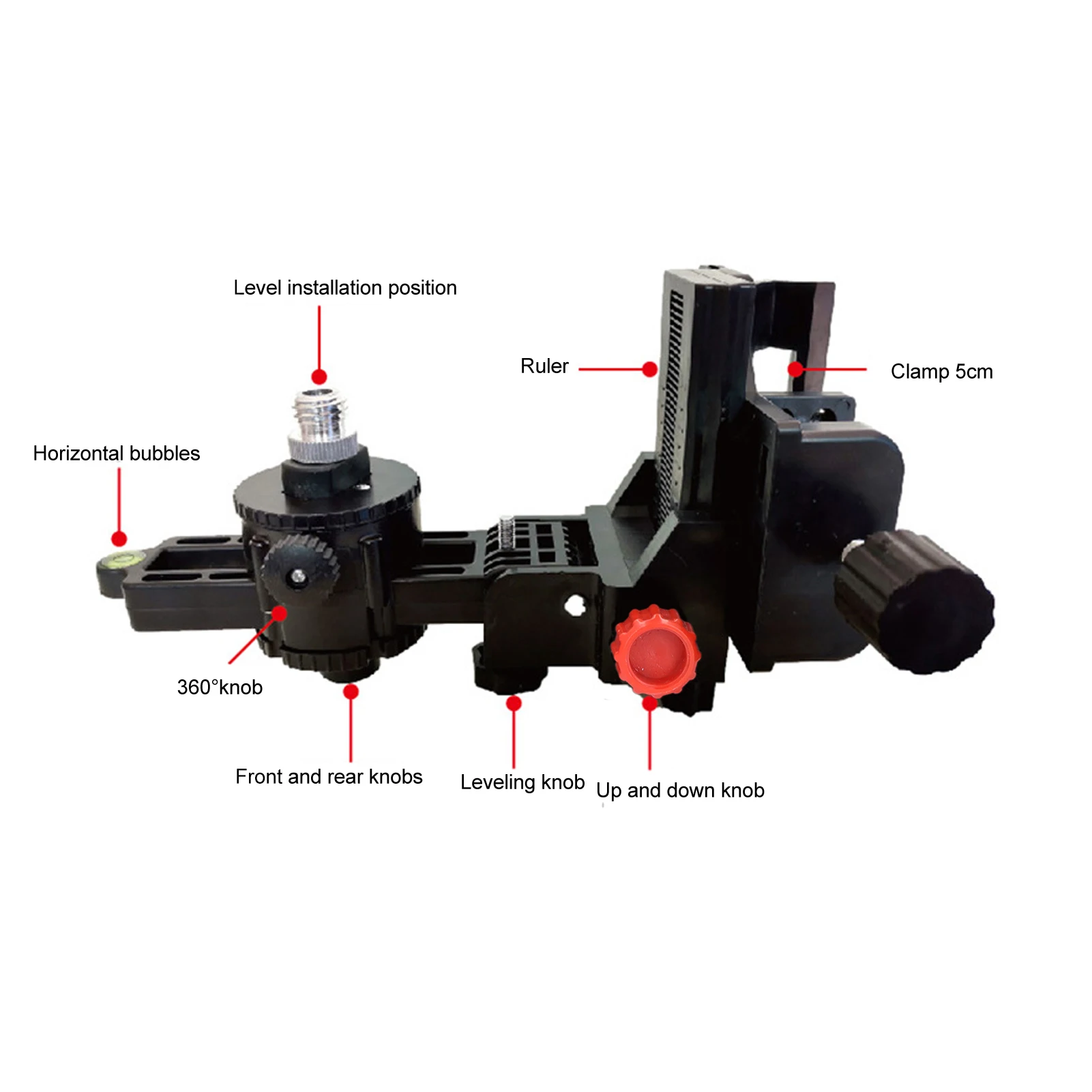 Supporto regolabile a livello di regolazione fine professionale girevole con supporto regolabile a 360 gradi Base con clip per montaggio a parete a soffitto
