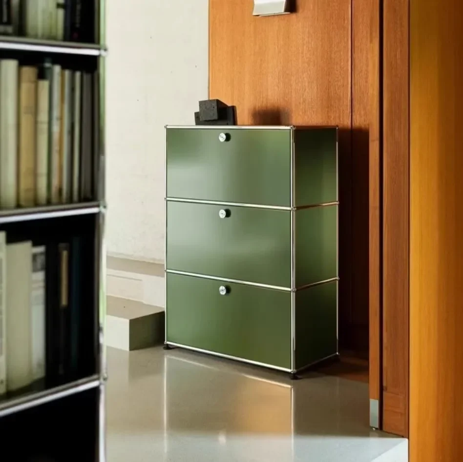 

Customizable Sideboard Storage Cabinets Modular Combination Metal Frame for Living Room Office Drawers Large Storage Olive Green