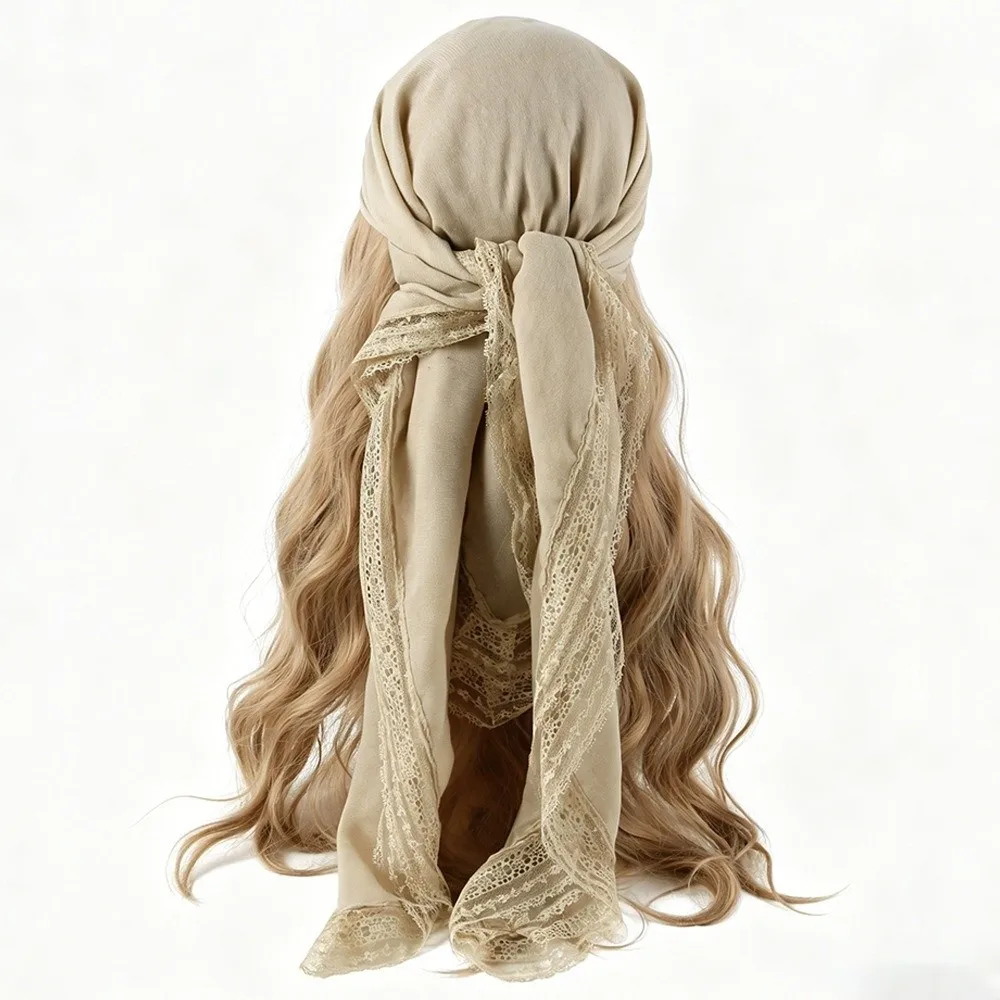 

New Solid Color Bohemian Scarf Square Shape Breathable Cotton Silk Hijabs Lace Trim Scarf