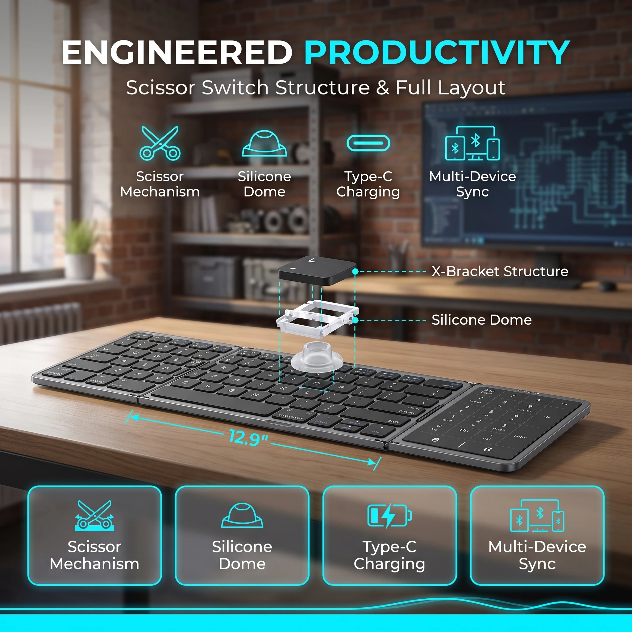Folding Bluetooth Game Keyboard Wireless iPad Mobile Phone Tablet Universal Notebook Compact Portable Gaming Keyboard