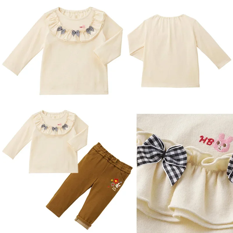 T Shirt For Kids Boy 1-6 Years Children's Clothing Autumn Girls Long-Sleeved Bunny Bow Bottoming Shirt To Wear One Piece