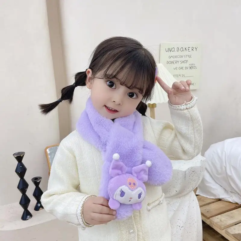 Kawaii Anime Sanrios Kids Scarf Cinnamoroll Boy Girl My Melody Kuromi Autumn Winter Plush Doll Neckerchief Outing Cold Warm Gift