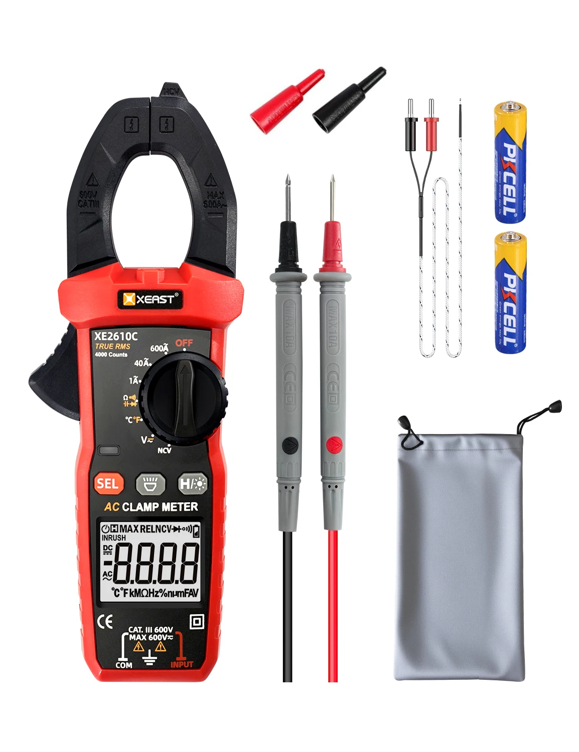 XE-2610C True RMS Digital Clamp Meter AC/DC Inrush NCV Temperature Capacitance OEM Customized Support Continuity