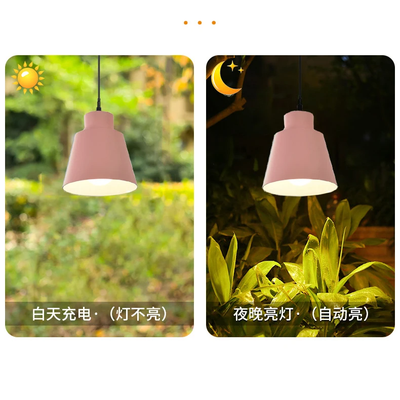 Modern Solar Outdoor Waterproof Color Macaron LED Bulb Double Headed Chandelier Anti-fall Garden Decorative Light Garden Light