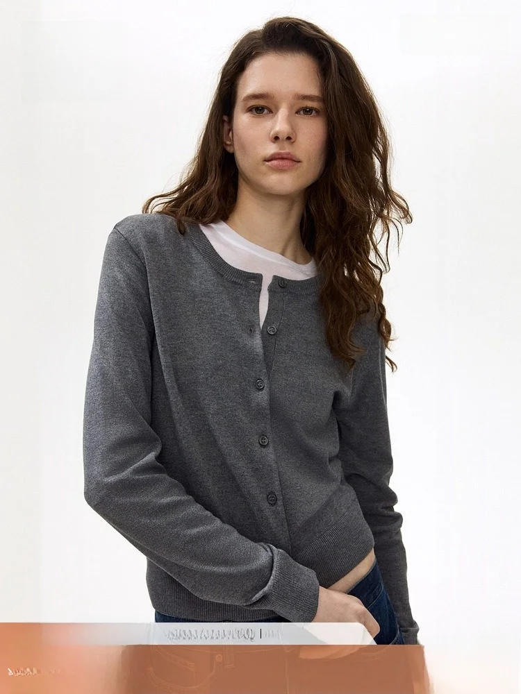 

Spring New Arrival Women's Fine Knitted Open Cardigan H&M Casual Sle Fit Version Button Detail round Ne Color