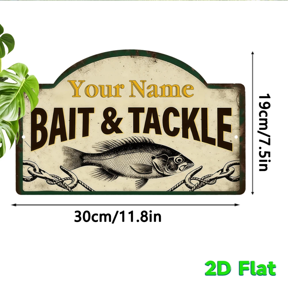 Custom Name Vintage Bait & Tackle Metal Sign, Arched Retro Wall Plaque, Personalized Fishing Wall Art for Cabin Garage Home Deco