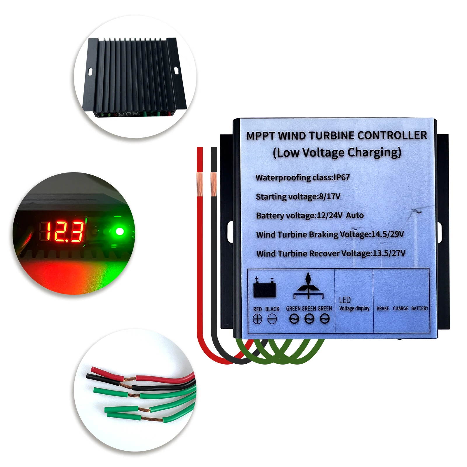 MPPT 12V 24V 48V 600W 800W Low Wind Speed Charge Controller With Voltage Display For Horizontal Vertical Wind Turbine Generator