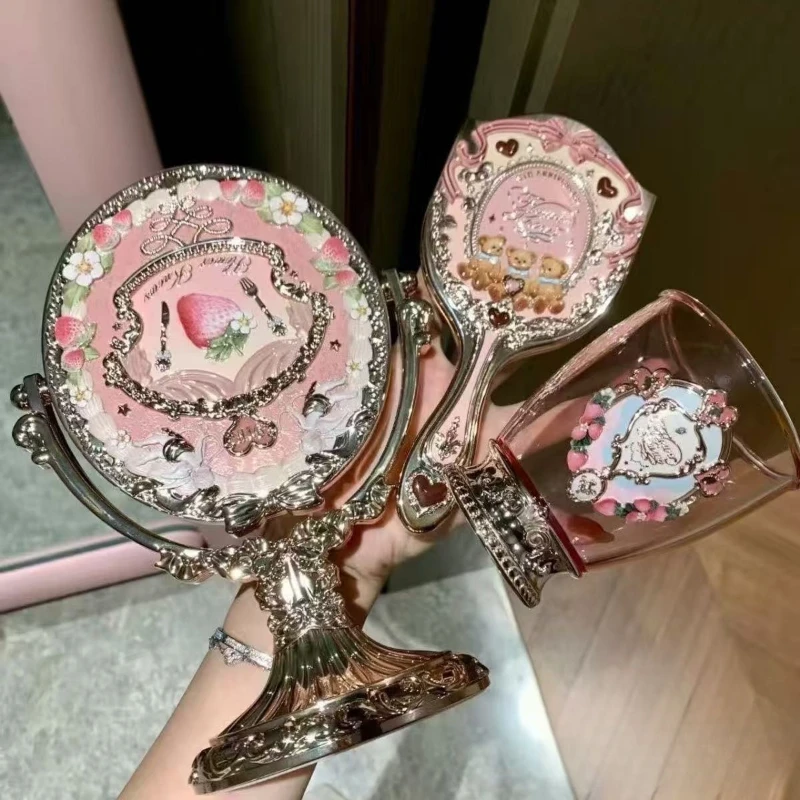 Flower Knows 9th Anniversary Pink Strawberry Bear Air Cushion Comb Brush Bucket Makeup Brush Tool