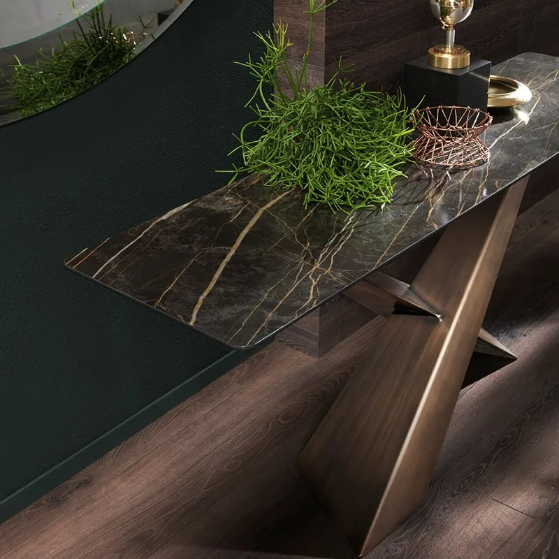 Italian light luxury rock slab entrance table Nordic modern black entrance table decorated against the wall Entrance view table