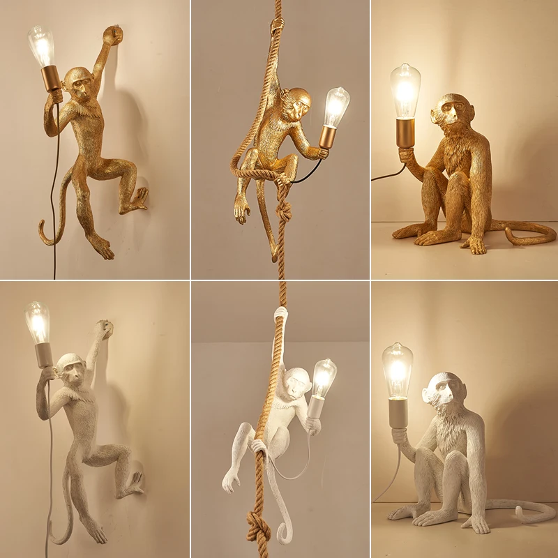 

Industrial style Resin Monkey Wall lamp Decoration Light Restaurant bar Creative Barbecue Shop Animal Hemp Rope Monkey Chandelie