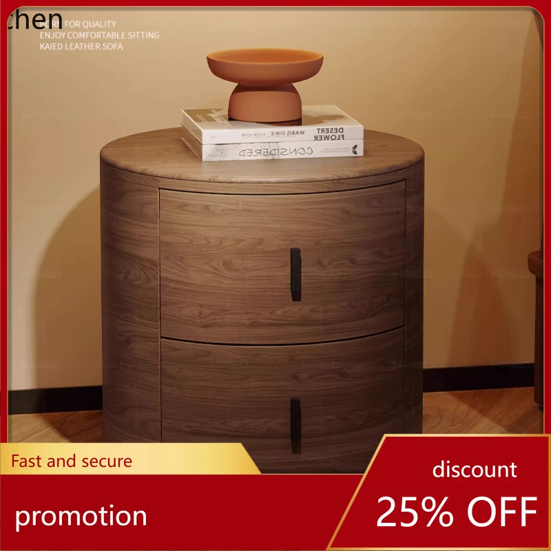 

HXL Bedside Table Walnut Color Household Round Storage Cabinet Bedside Organizer