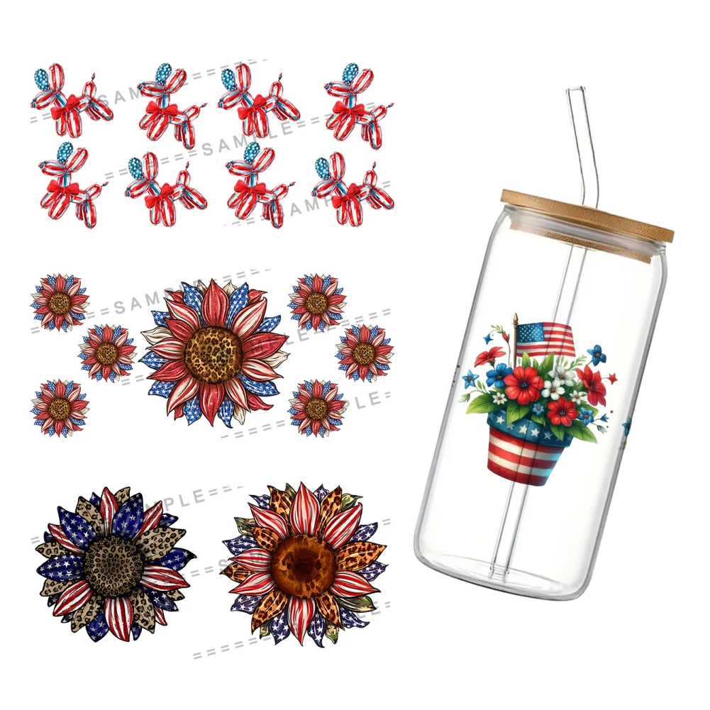 Independence Day 11x24cm UV DTF Wraps Sticker DIY For 16oz Glass Cup Waterproof Decals Phone Case Girls Sticker