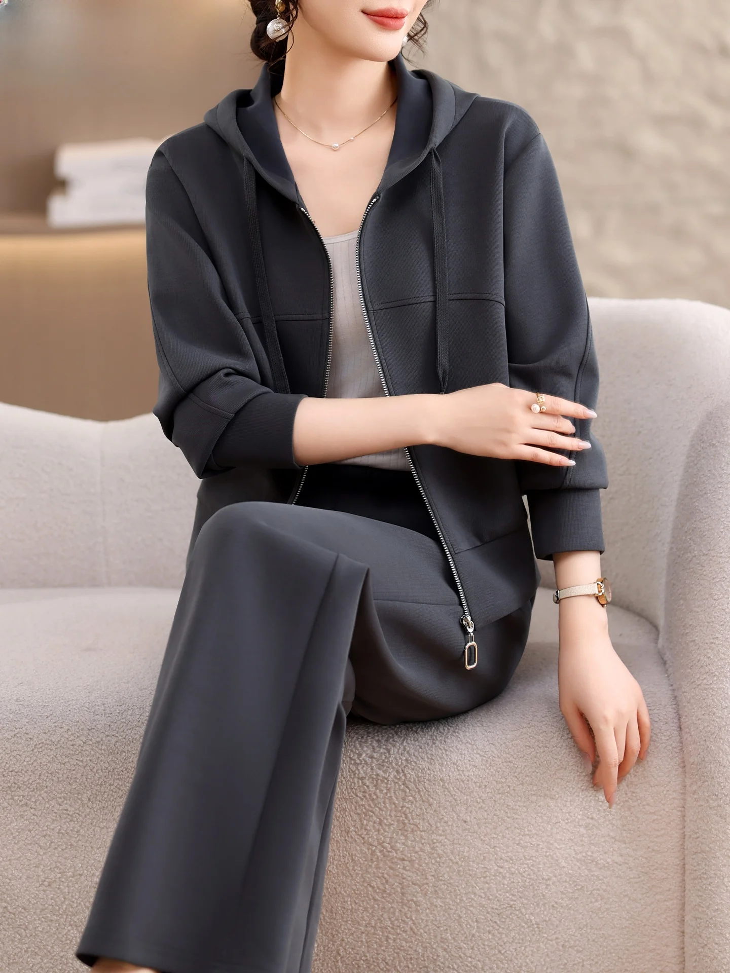 

Spring Faion Mommy Casual Sportswear Set Women's Two-Piece Ensemble Sli Middle-Aged And ly Spring Autumn Outerwear