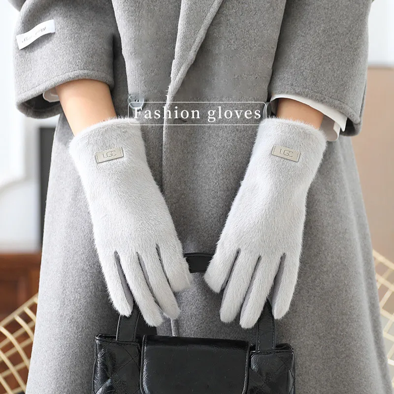جديد الكورية فو فرو المنك قفازات للنساء قابل للغسل شاشة تعمل باللمس قفازات قطيفة دافئة أنيقة مقاوم للماء هدايا السفر اكسسوارات