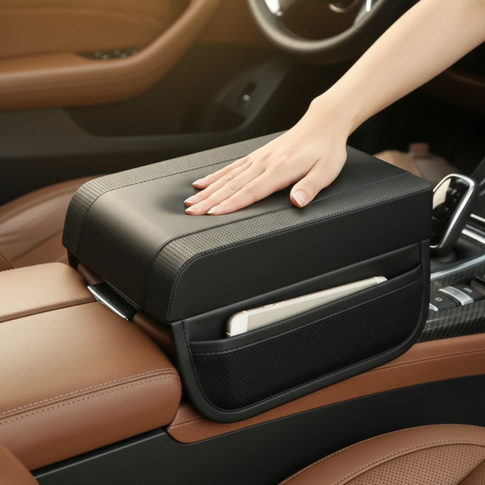 Auto Center Console Armrest Pad Padded Vehicle Center-Console Armrest Riser Pad Fatigue-Relieving Deform-Resistant