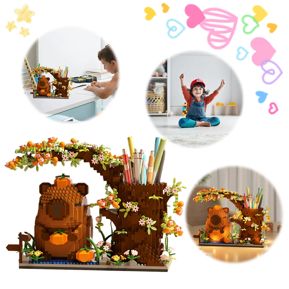 

1880pcs Capybara Building Block Pen Holder Micro Building Block Capybara Mini Brick Figures Toys Multi-Function Desk Organizer