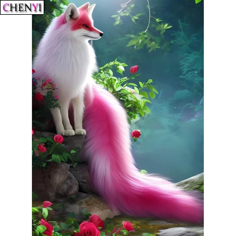 New Diamond Painting 2023 Modular Diamond Mosaic Animal Pink Fox Paint By Numbers Cross Stitch Pictures Set Home Decor Gifts