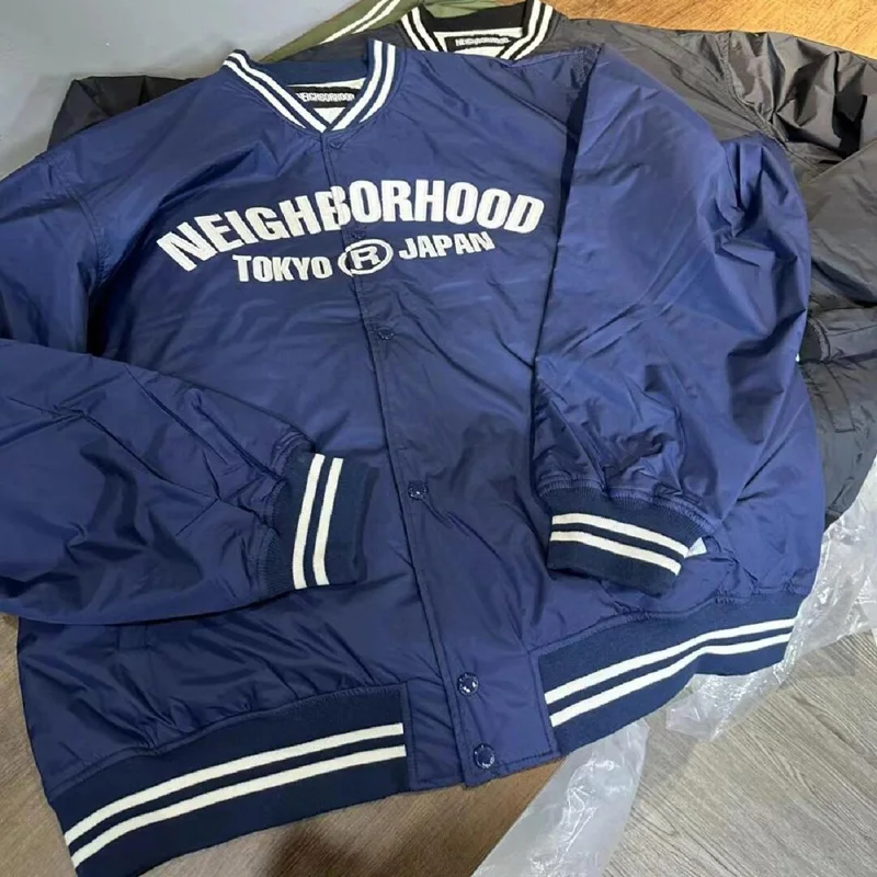 

NEIGHBORHOOD Baseball Uniform Letter Patch Embroidered Coat High Street Hip Hop Men Women Cotton NBHD Jacket