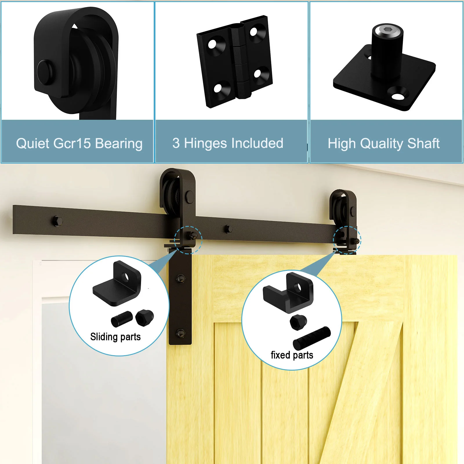 Imagem -05 - Bi-folding Deslizante Barn Door Hardware Kit Heavy Duty Roller Track Kit Portas sem Portas Suavemente Silencioso Fácil de Instalar