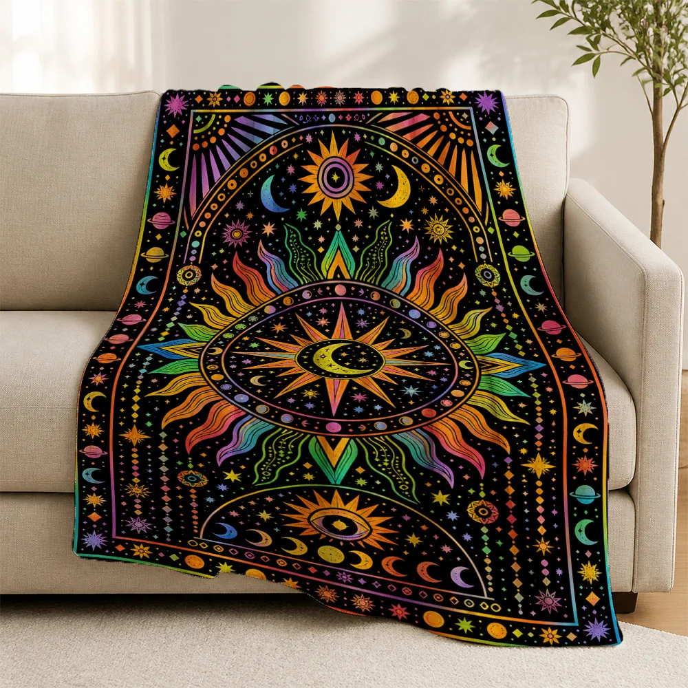 Vibrant Boho Mandala Throw Blanket for Sofa Couch Living Room Psychedelic Bohemian Cosmic Decor Accessory Pattern