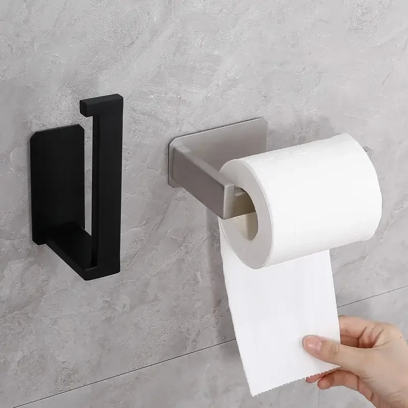 

New Paper Holders Stainless Steel Toilet Roll Holder Self Adhesive in Bathroom Tissue Black Finish Easy Installation No Screw