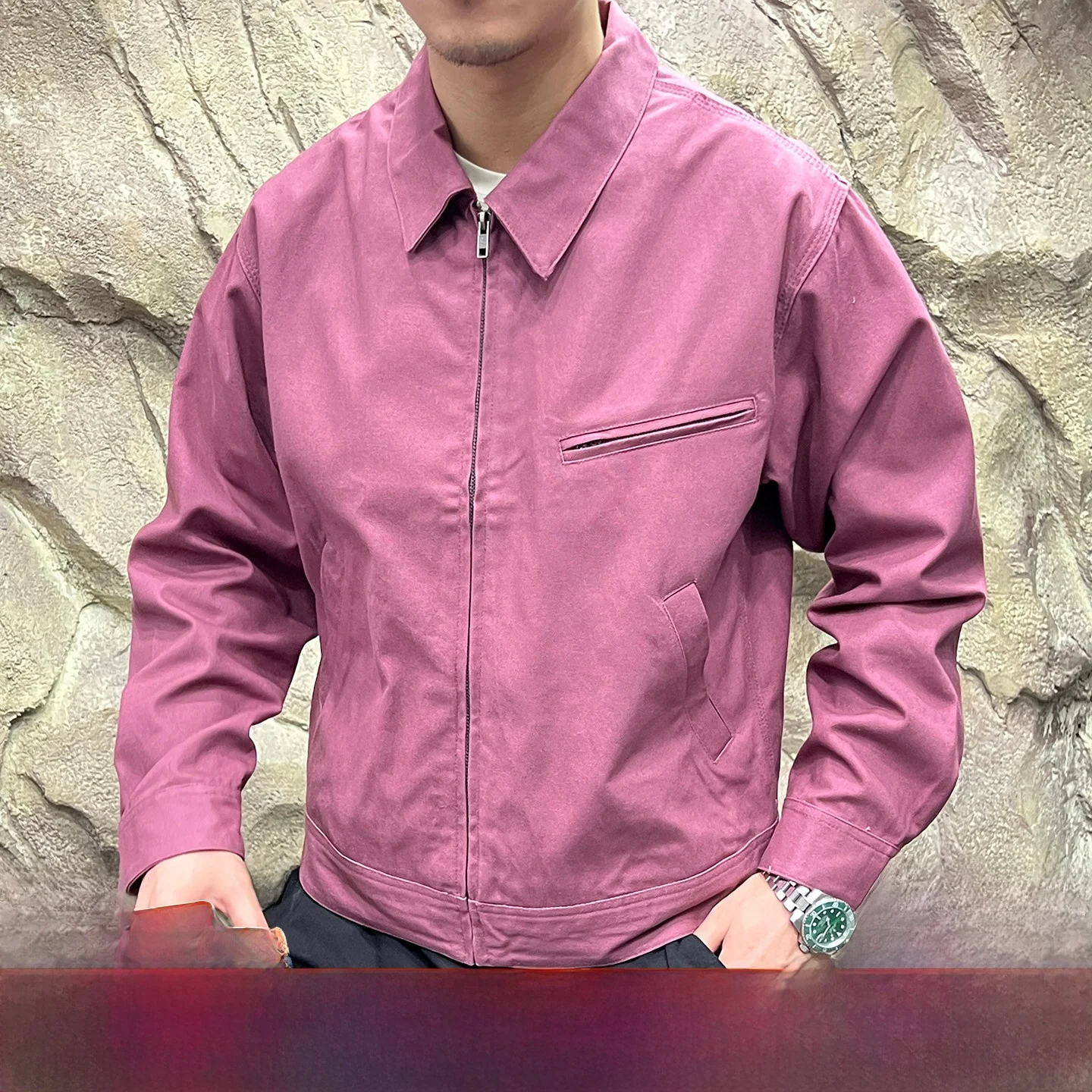 

Waed Cotton Flannel Jaet Men's Outdoor Sle Long Sve Stand Fit Jeans Material Collar up Jaet for Autumn Season