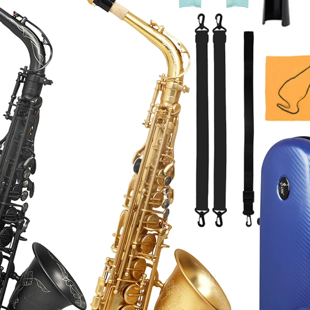 SLADE Alto Saxophone Flat E Tone Brass Tube Body Abalone Shell Button Frosted Saxophone Set with Case Strap Glove Cleaning Cloth