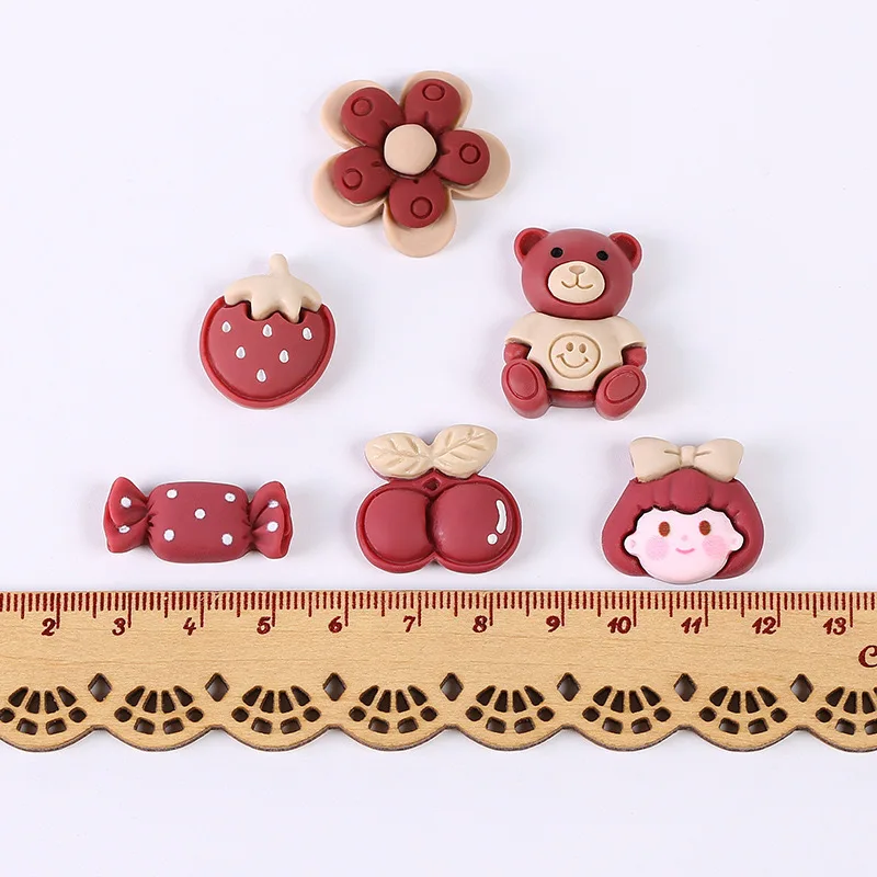 5 個チェリーベア樹脂ジュエリーアクセサリー DIY 携帯電話ケースイチゴキャンディーヘッドギアヘアピン収納ボックス売春材料