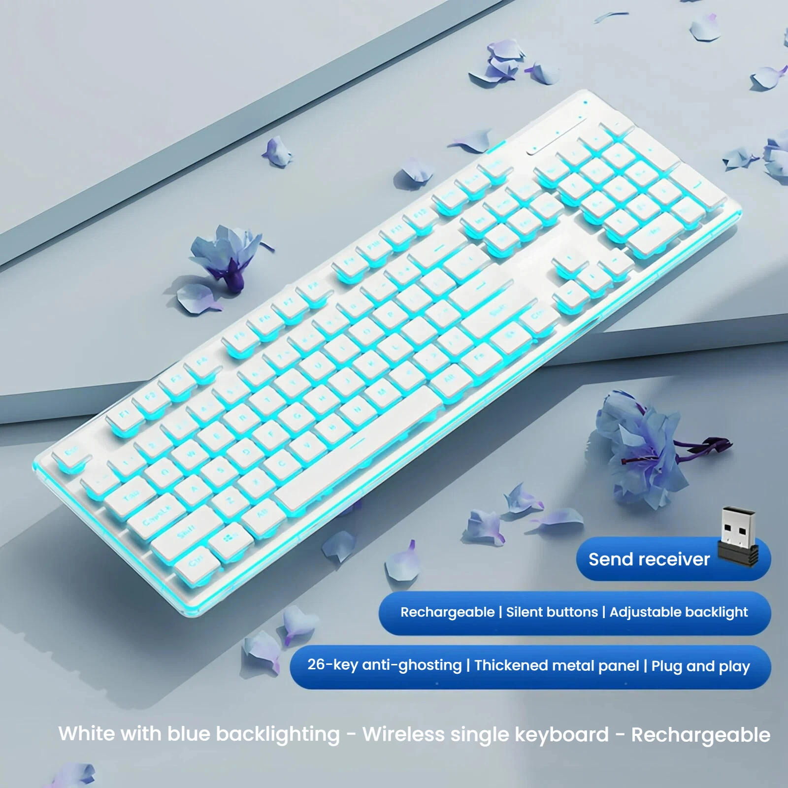 EWEADN X7S Wireless Keyboard 2.4G Backlit Silent Rechargeable Keyboard Hot-Swappable Keys For Office Home Mechanical Keyboards
