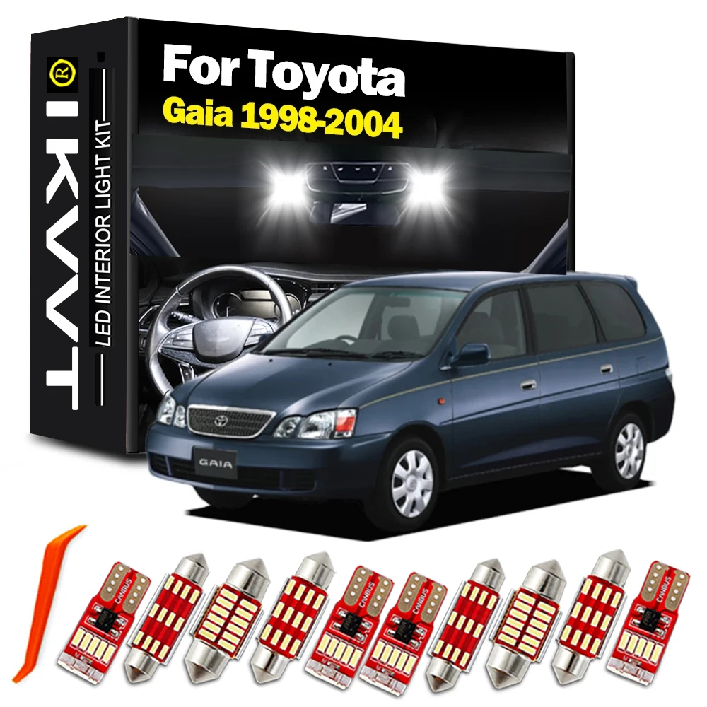 IKVVT 9Pcs Led Bulbs Canbus For Toyota Gaia 1998 1999 2000 2001 2002 2003 2004 LED Interior Map Dome Light Kit Car Accessories