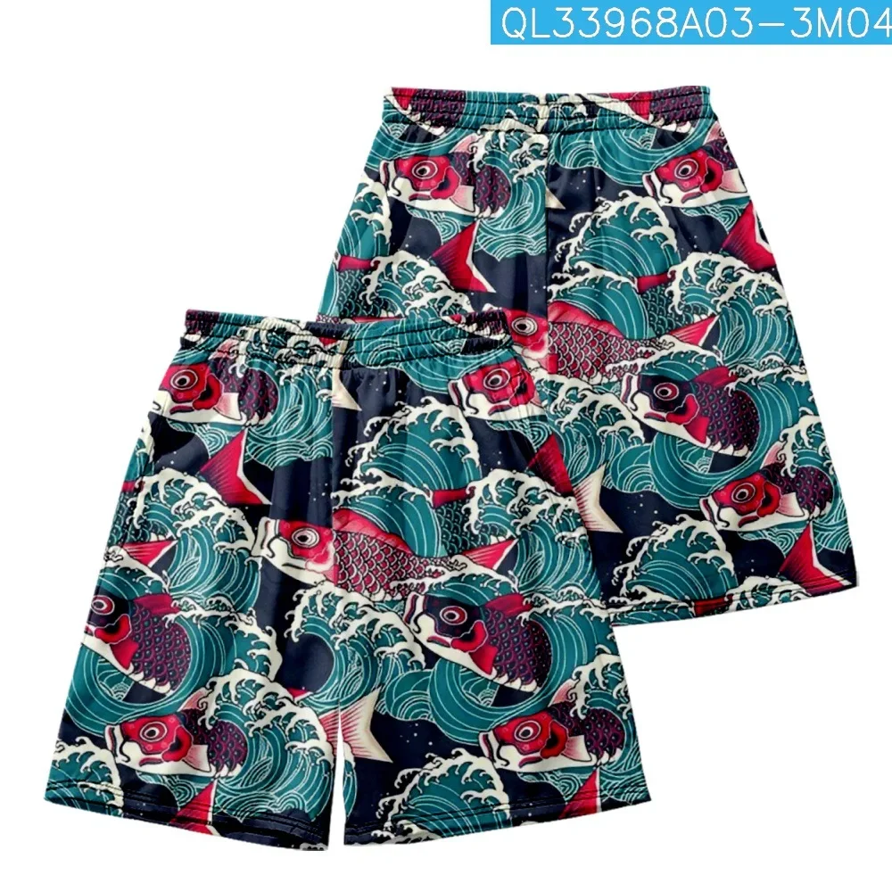 Novo masculino casual respirável carpa impressão esportes shorts verão secagem rápida ginásio correndo shorts dos corredores de fitness praia calças curtas