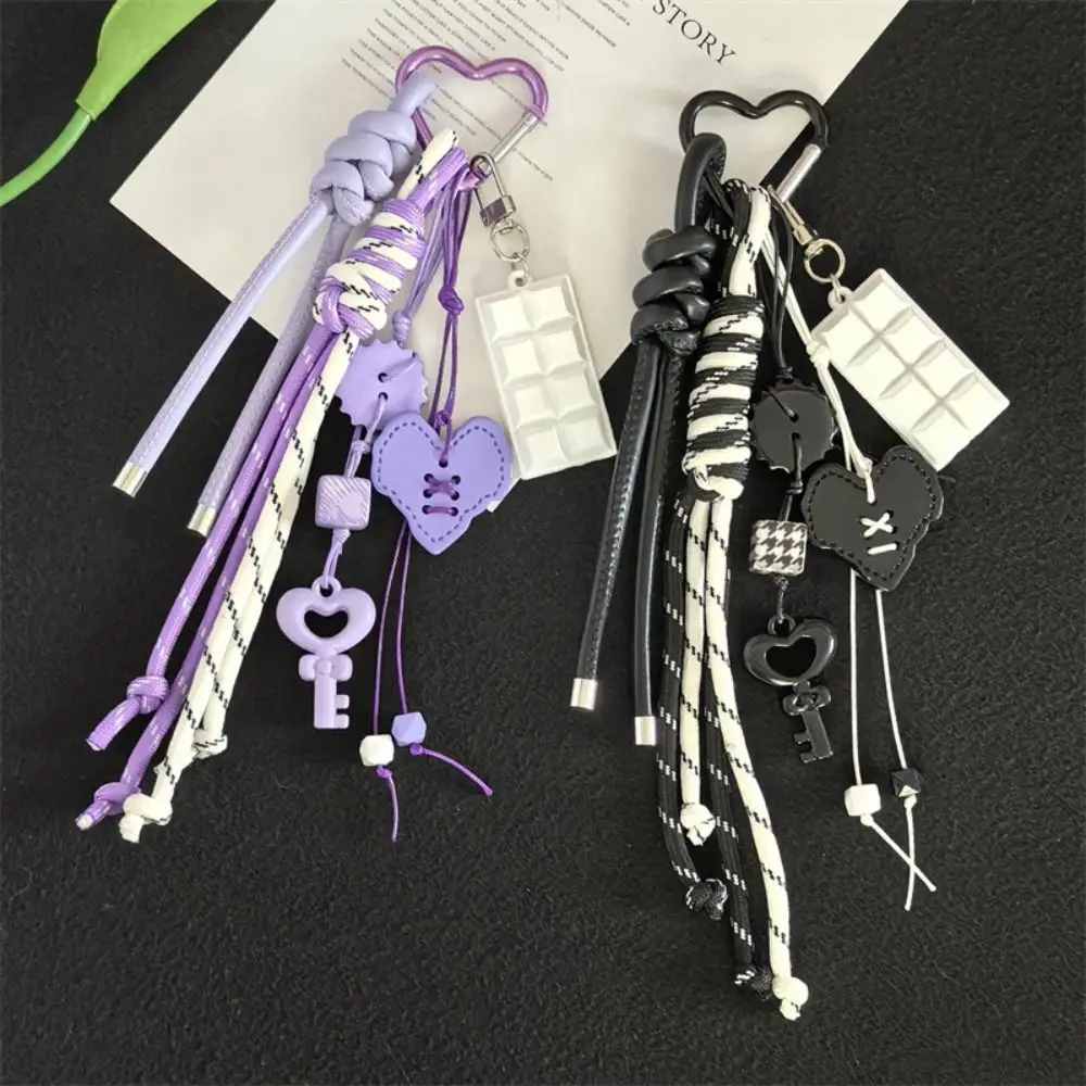 

Lock Cartoon Girl Heart Keychain Anti-Lost Bag Decoration Heart-shaped Bag Pendant Hand-Woven Trinket Braided Rope Key Chain