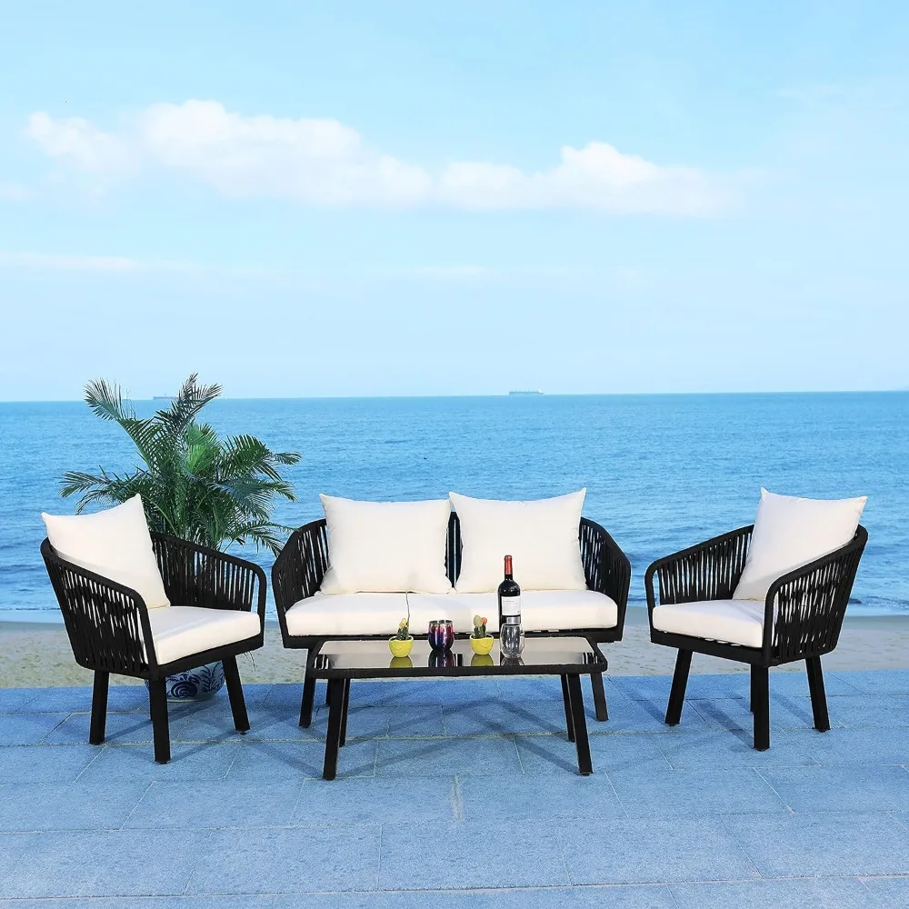 

4-piece rope patio backyard living set, black/beige