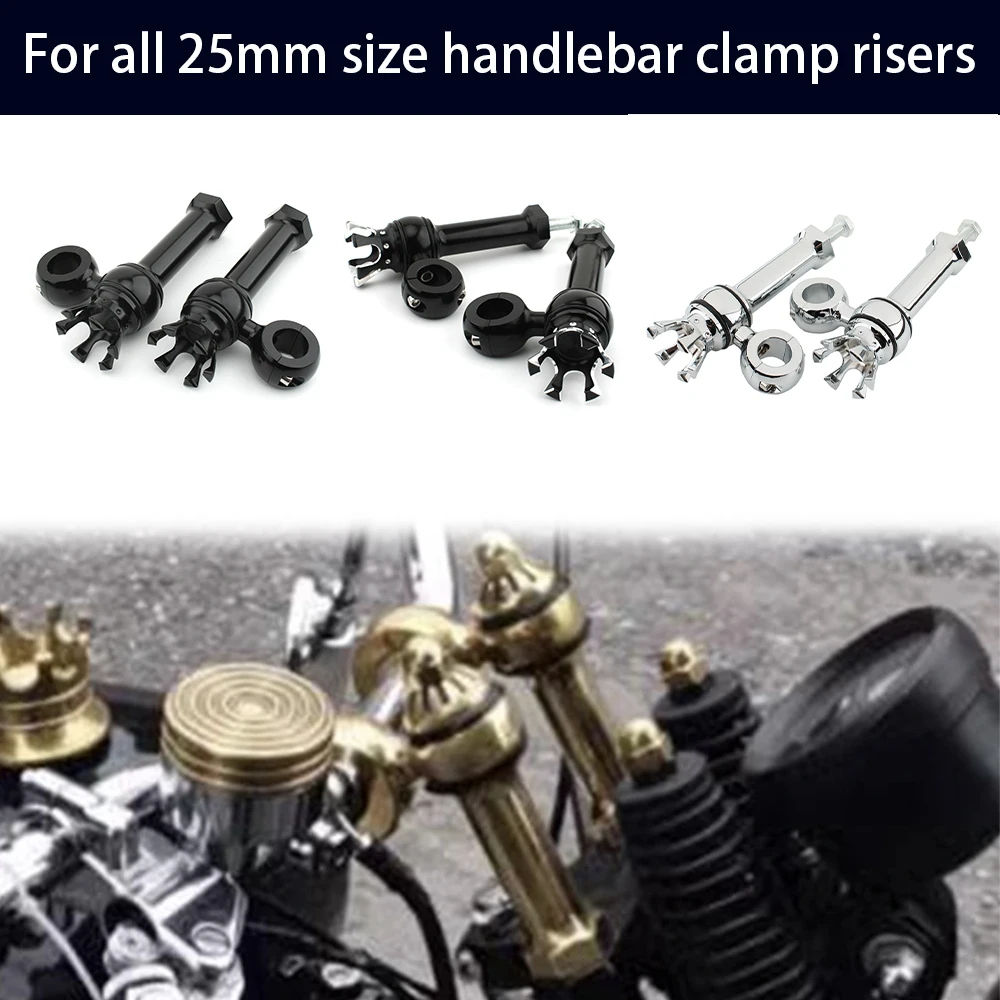 

Motor Polish Flanders Style 1" Handlebar Clamps Old School 25mm Custom Handlebar Risers For Harley Cafe Racer Chopper Bobber