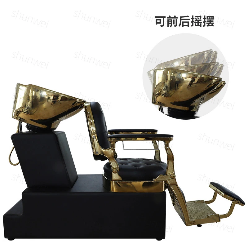 Semi-Reclining Shampoo Hair Salons, Washing Bed With Ceramic Basin And Massage Function Hairdressing Sho