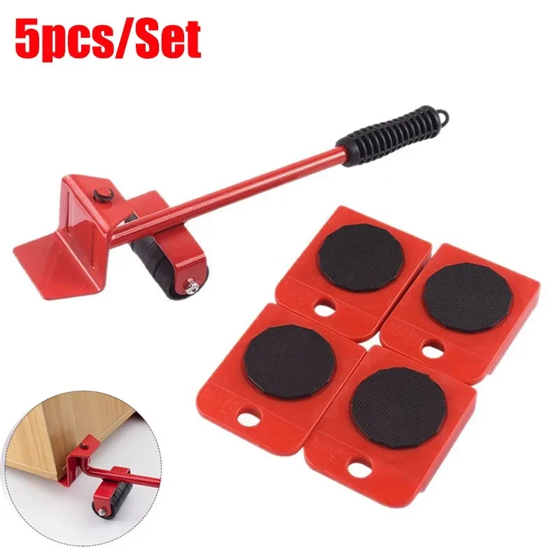 5Pcs Heavy Duty Furniture Lifter Mover Roller with Wheel Bar Moving Device Lifting for Household Objects Moving Transport Tools
