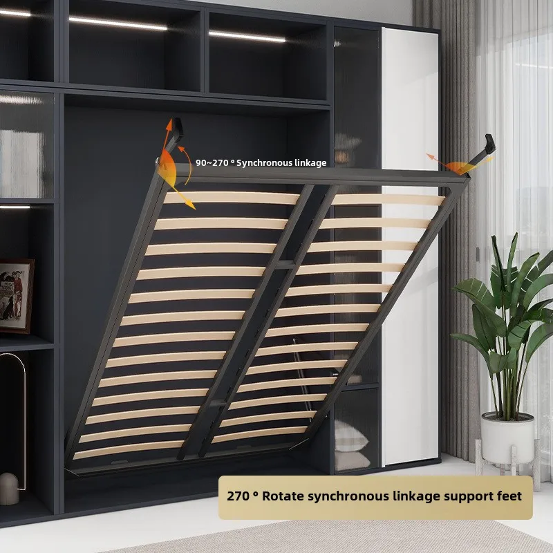 Integrated Murphy Bed Foldable with Hidden Wall Beds Hardware Flip-Down Front Side Full Queen king Sizes Murphy Wall Bed