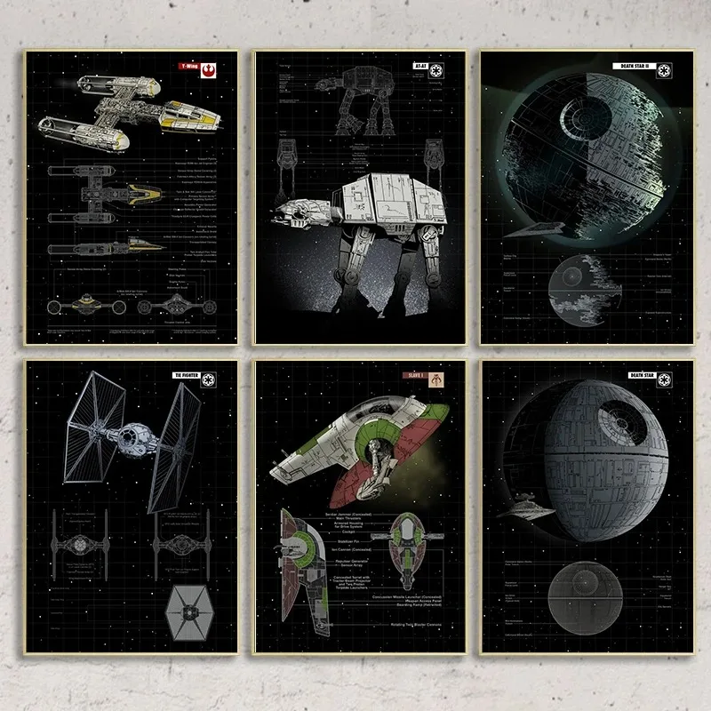 Space Craft Printing Poster Battleship Battle Blueprint Art Canvas Painting Pilot Gift Home Decoration Picture Frameless