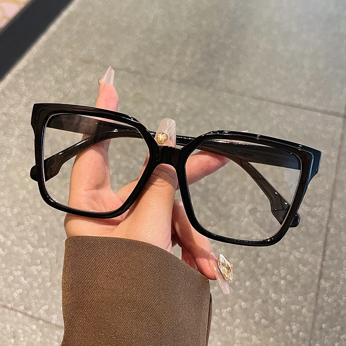 1Pc Large Frame Maillard Color Glasses, Simple Stylish, Exaggerated and Versatile Glasses, Comfortable to Wear, Light Texture