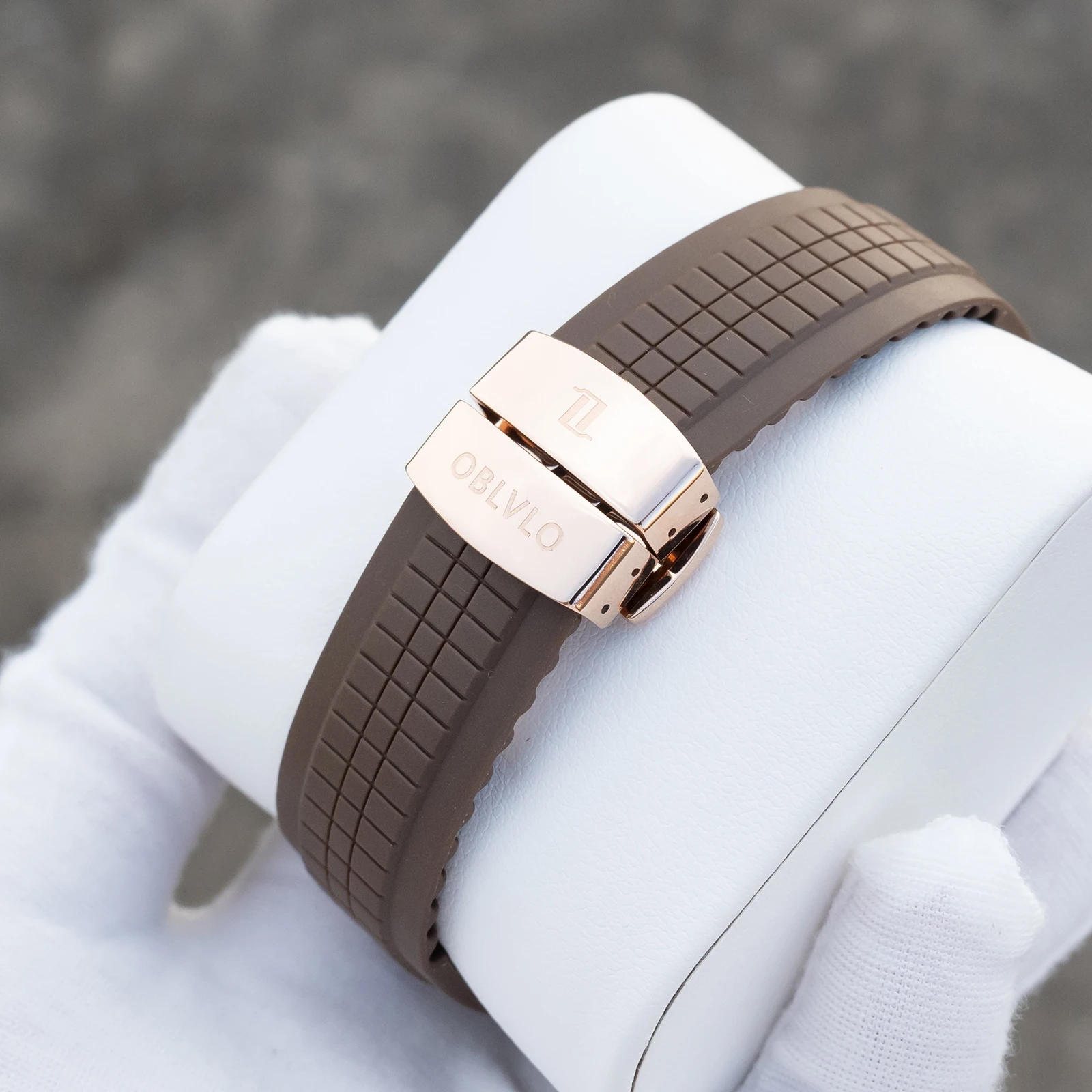OBLVLO Fashion Mechanical Automatic Watch Brown Dial with Date Luminous Brown Rubber Band Casual Designer FM-SL