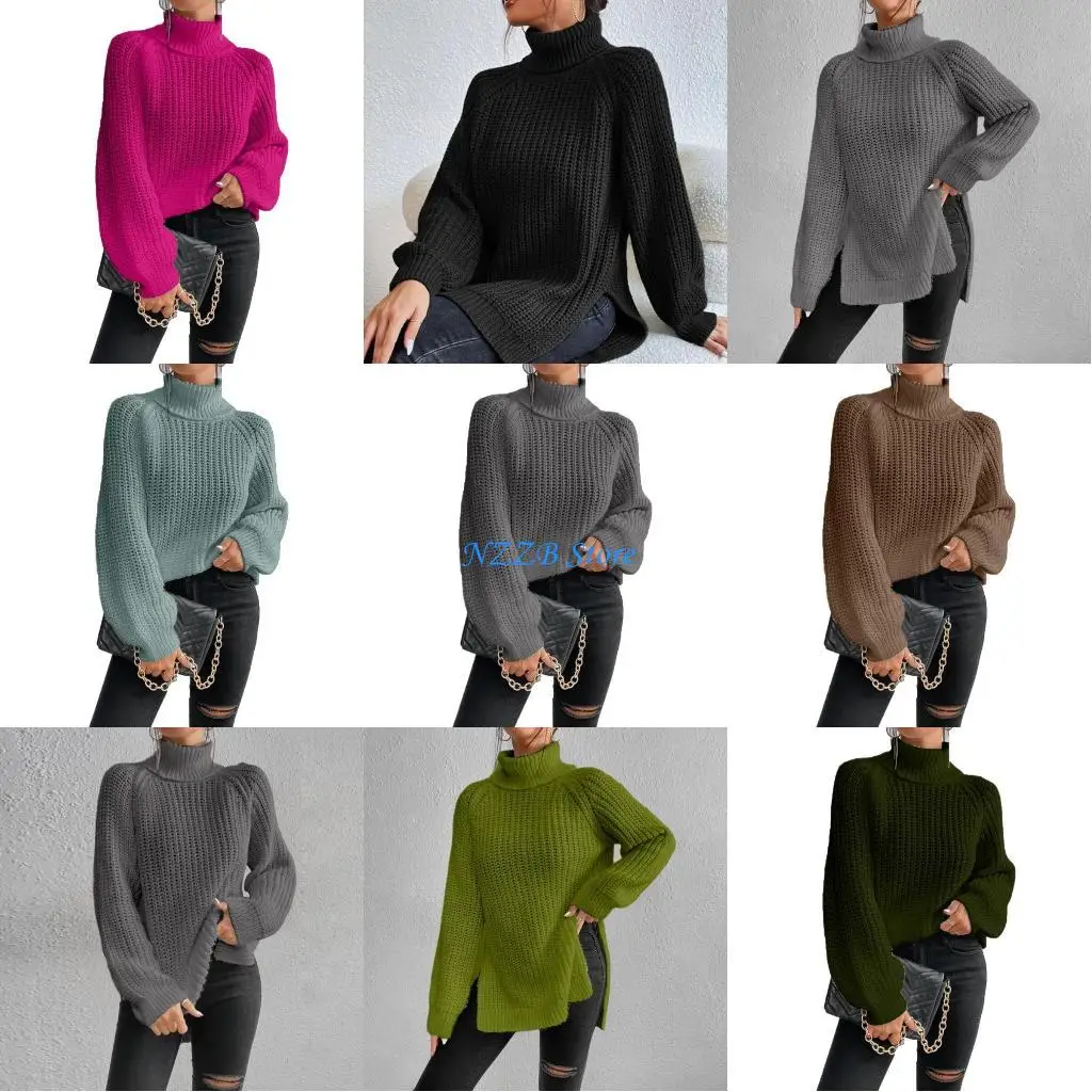 

T21F Women Oversized Turtleneck Sweater Fashion Knit Long Sleeves Cold Weather