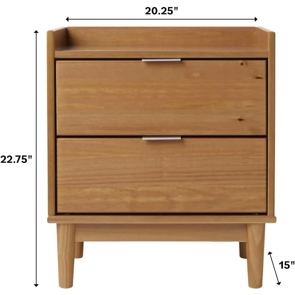 Blythe mesa de cabeceira moderna de meados do século com 2 gavetas e 20 polegadas, caramelo