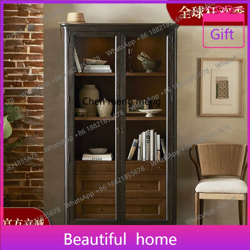 

D1089 American retro solid wood bookcase study multi-functional storage bookcase French home bedroom storage bookshelf