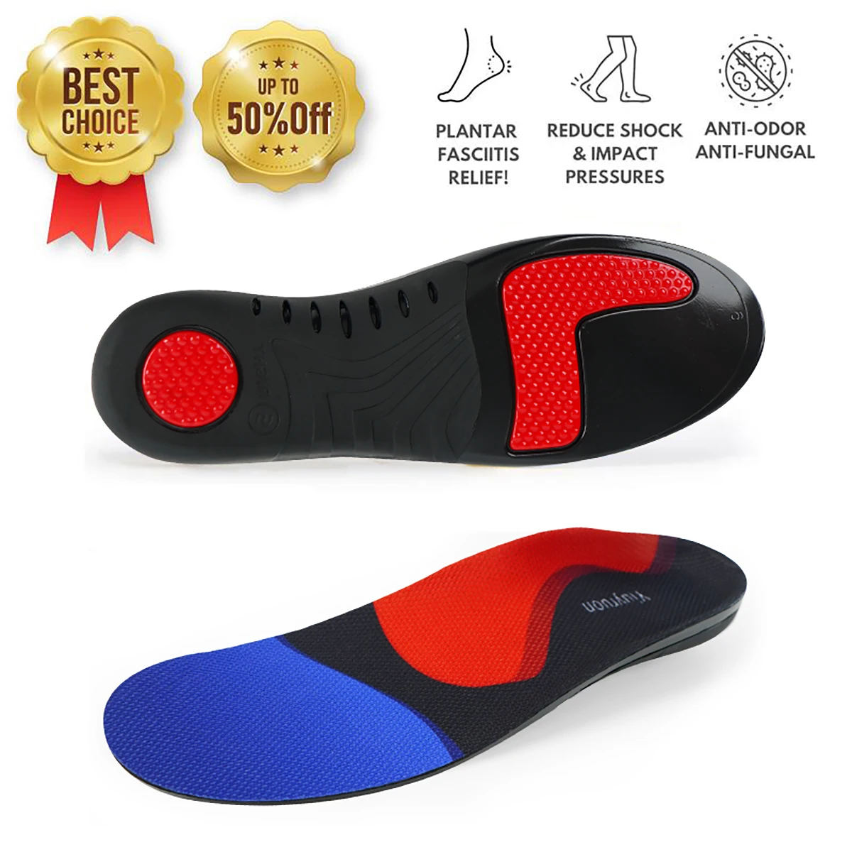 High Arch Support Orthotic Insoles For Men Women 220+ lbs Plantar Fasciitis Insoles Work Boot Insoles For Standing All Day