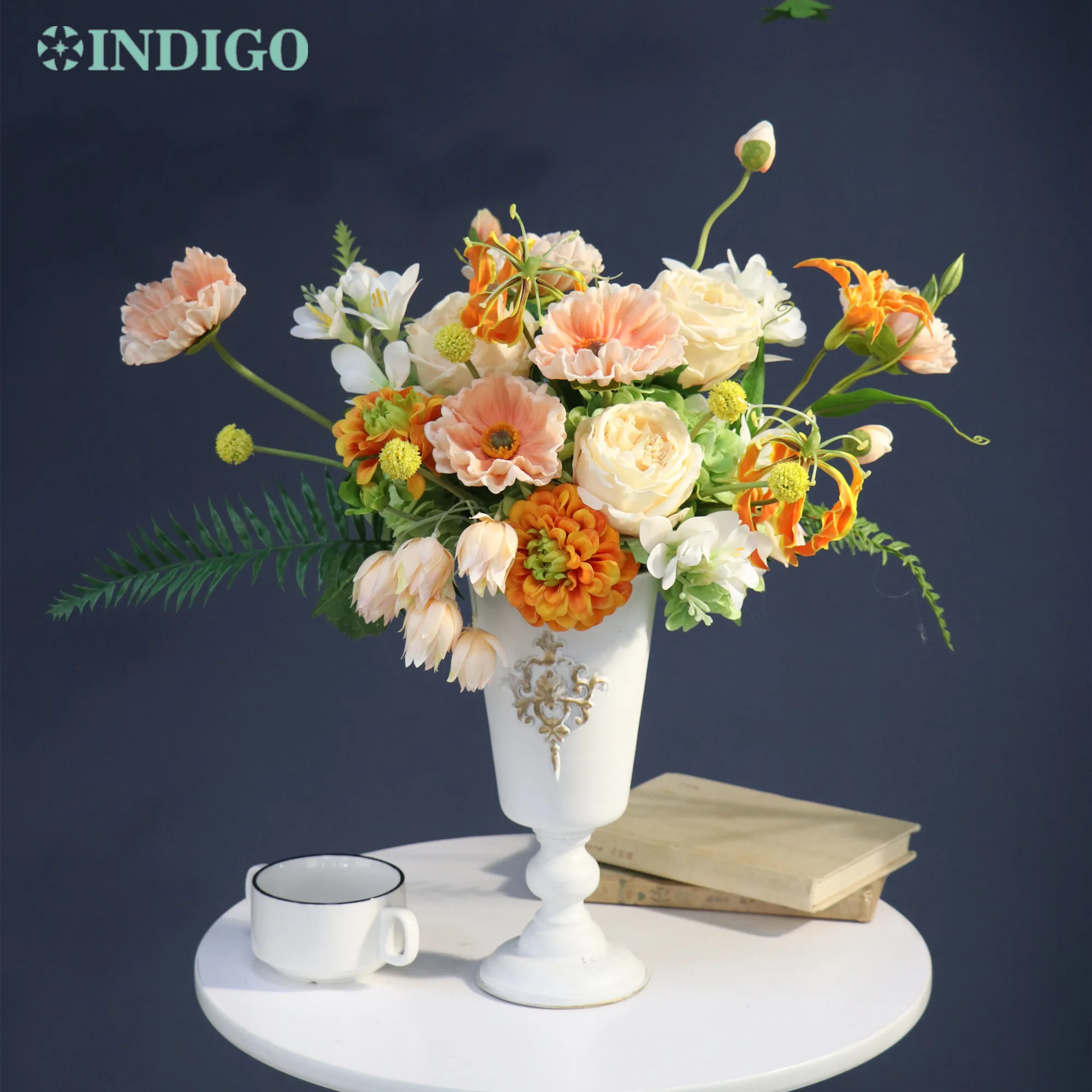 INDIGO-Artificial Flower Arrangment with Vase,Lily, Rose,Peony, Champagne, Home Decoration,Party, Christmas Centerpiece,Event