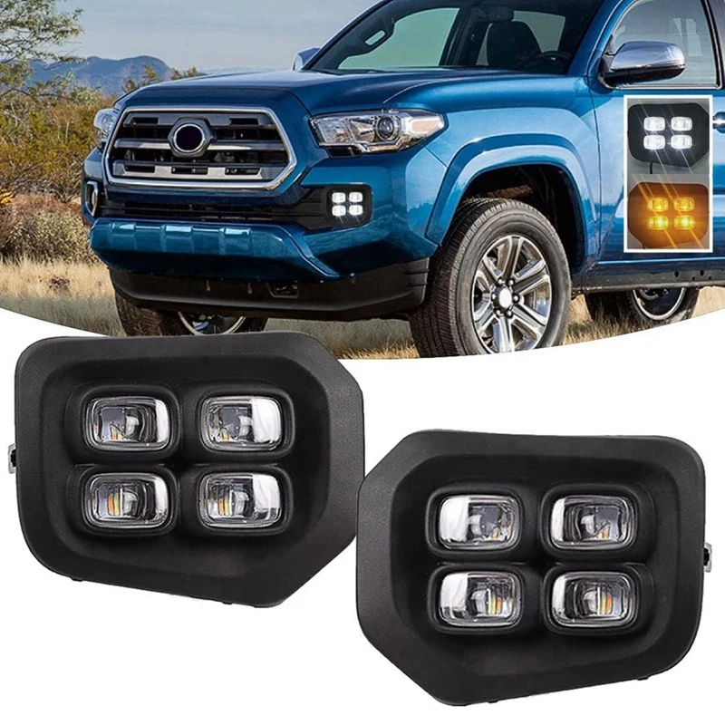 

Светодиодный ДХО для Toyota Tacoma 2016-2023, дневные ходовые огни, противотуманные фары с аксессуарами для указателей поворота, белый + желтый